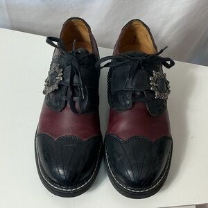 John Fluevog Black and Burgundy Oxfords